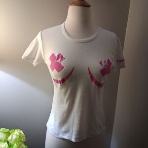 Women's White and Pink Graphic Tee